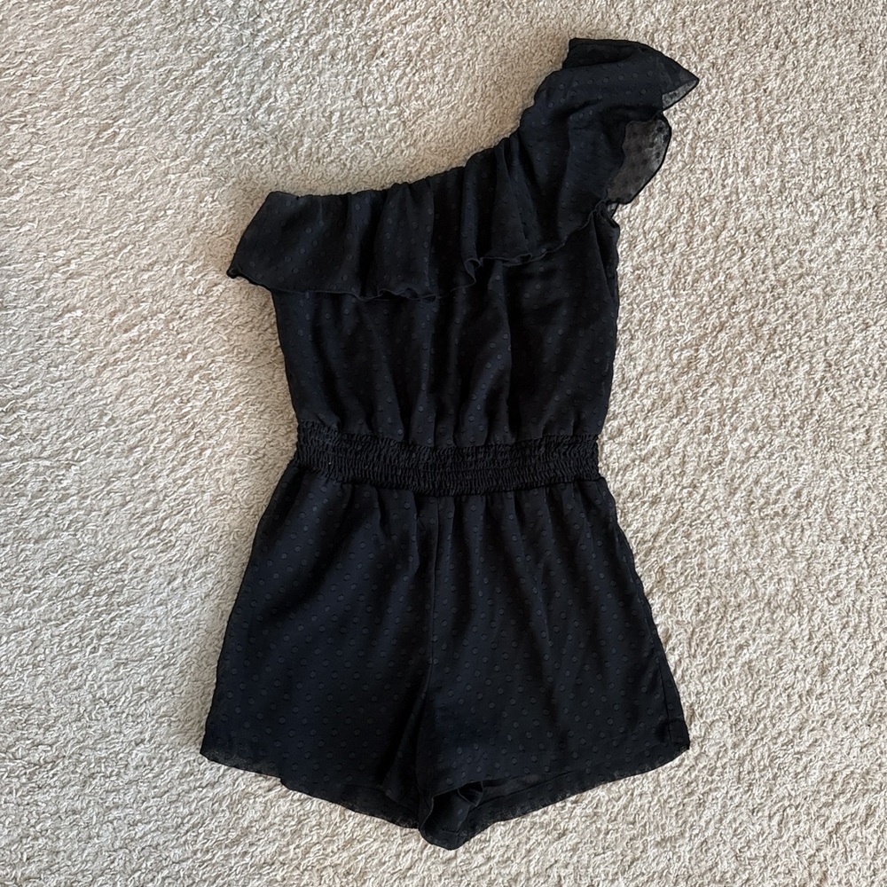 Stylish Black One-Shoulder Kids Romper